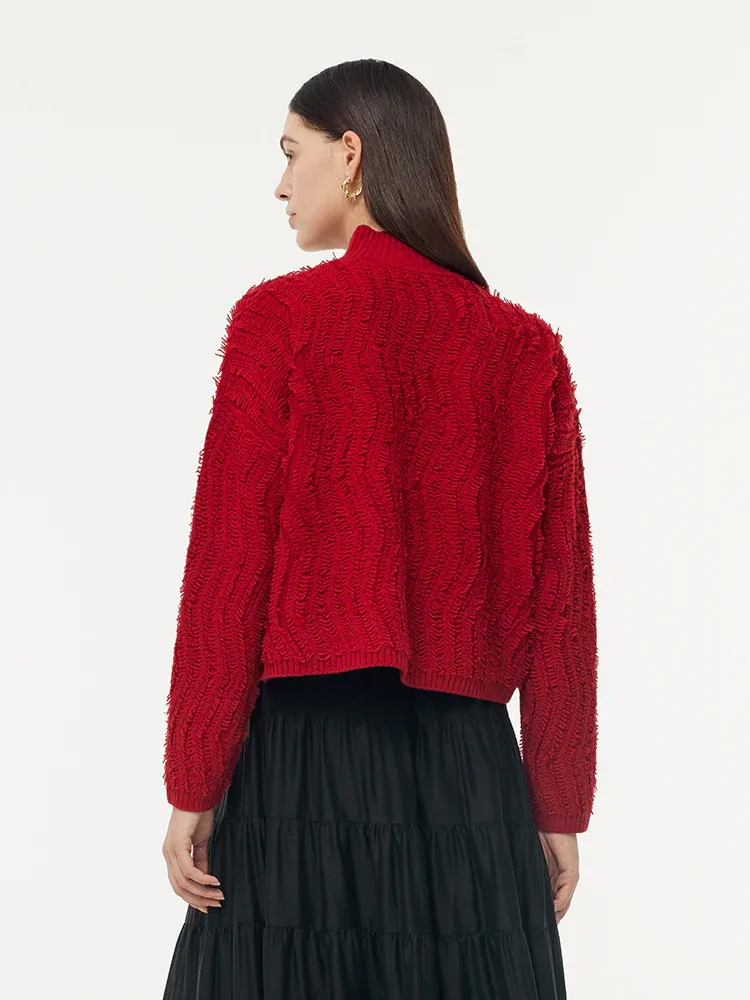 100% Wool Chili Red Women Sweater - Image 3