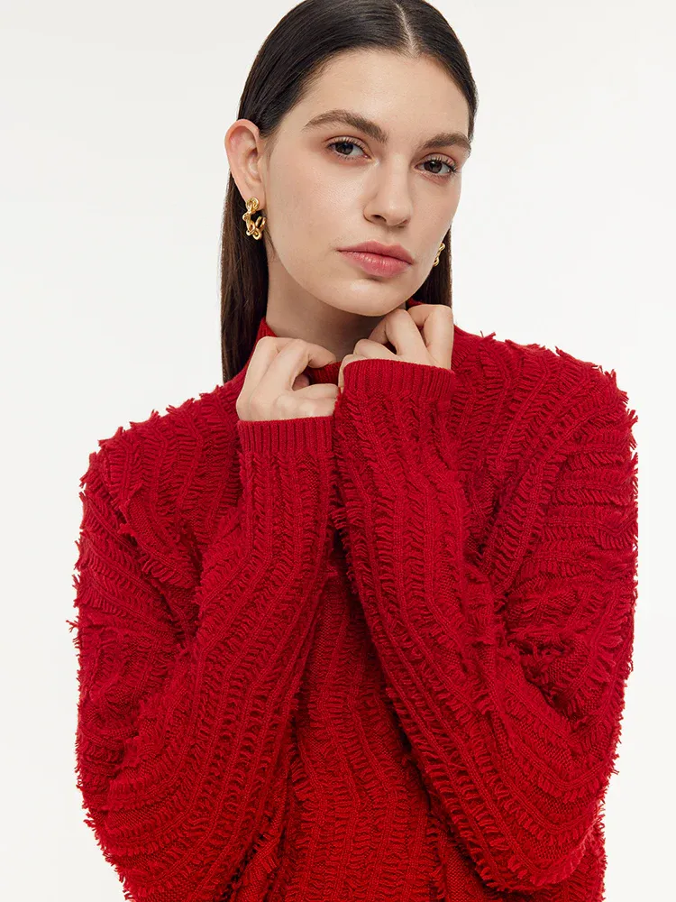 100% Wool Chili Red Women Sweater - Image 6