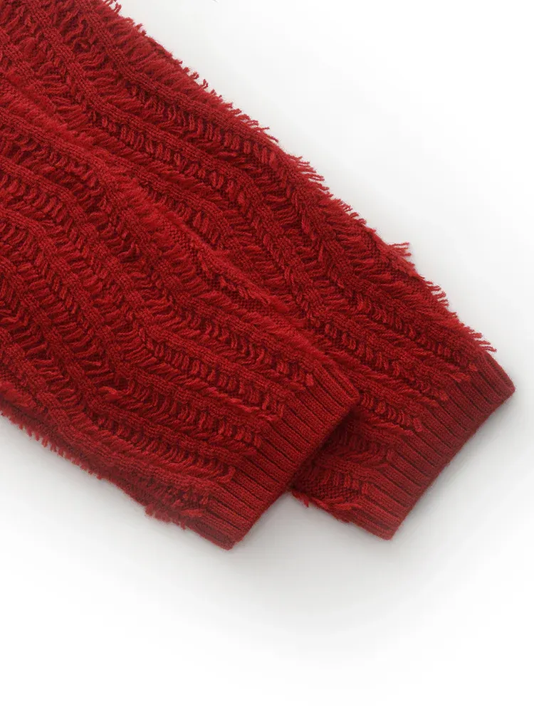 100% Wool Chili Red Women Sweater - Image 8