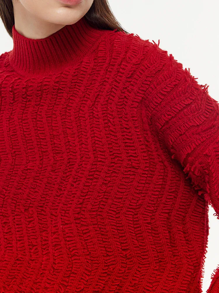 100% Wool Chili Red Women Sweater - Image 5