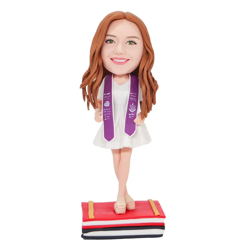 Custom Female Graduation Bobblehead In White Skirt