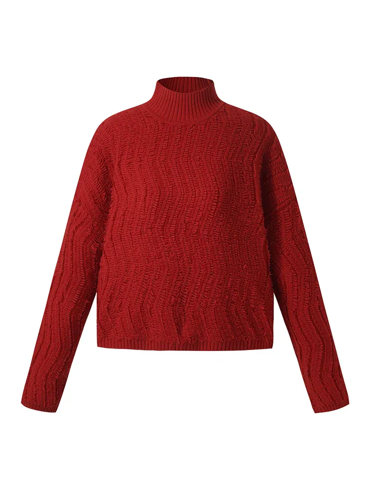 100% Wool Chili Red Women Sweater - Image 7