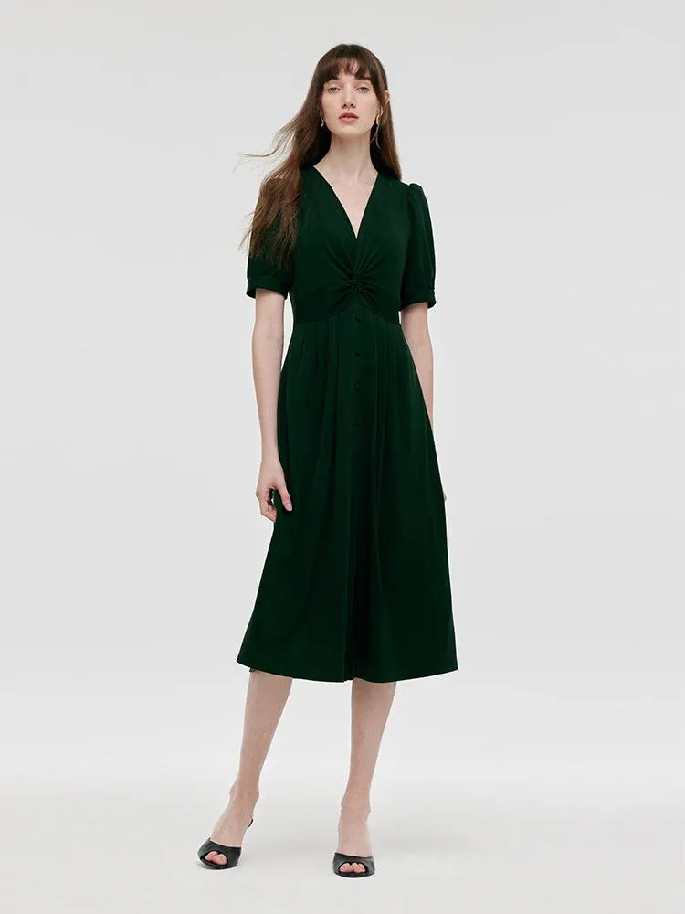 Acetate Twist Waist Women Midi Dress - Image 2