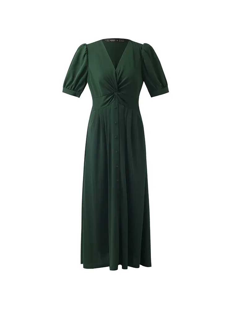 Acetate Twist Waist Women Midi Dress - Image 7